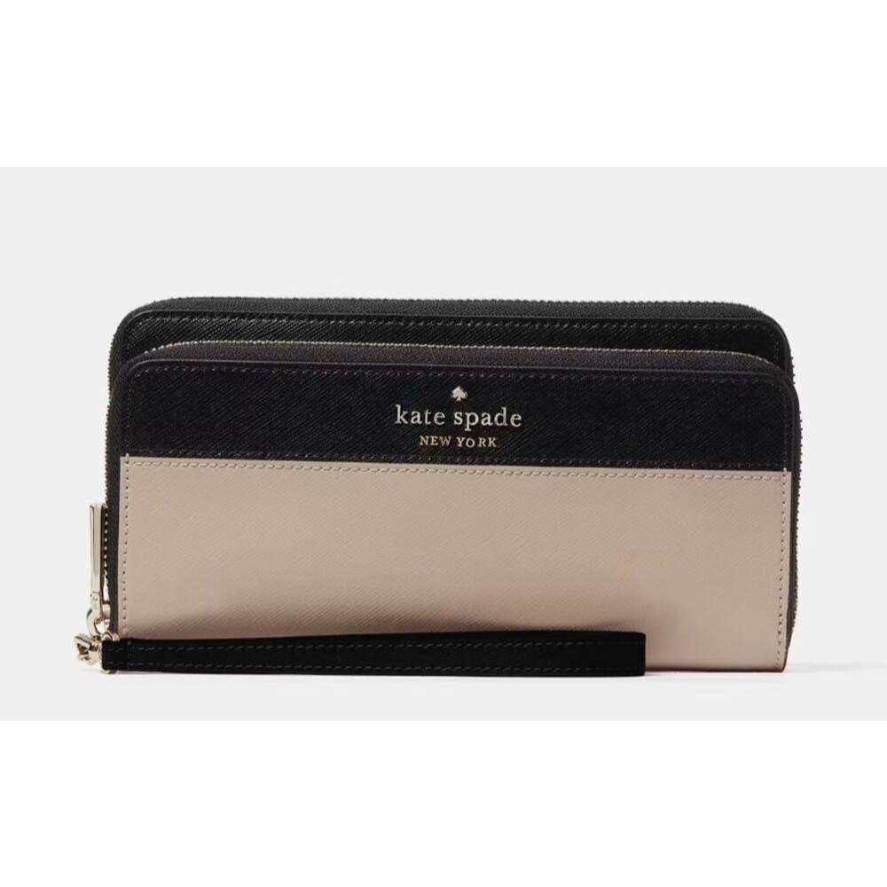 New Kate Spade Staci Large Carryall Wristlet Wallet Leather Warm Beige Multi